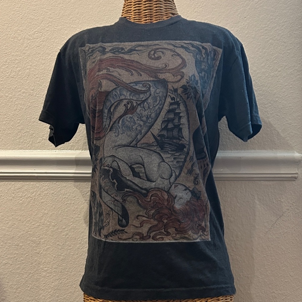 Artistic Dark Gray Graphic Mermaid Tee